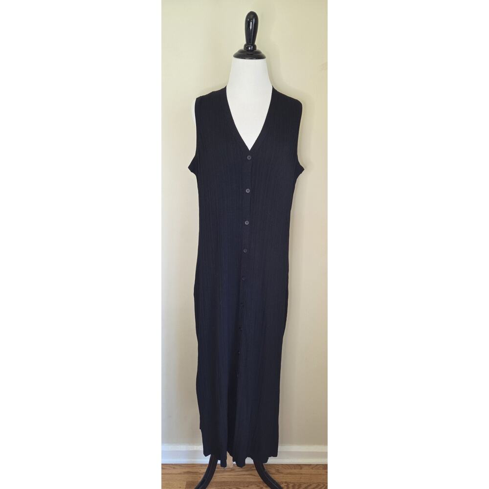 NWT Banana Republic Black Ribbed Button Down Midi Dress Side Slits Women's XL